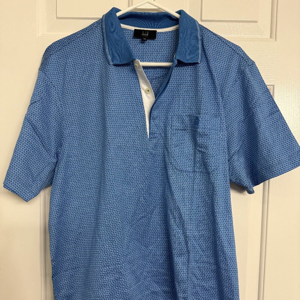 Dunhill XL blue striped collar polo shirt